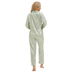 Silk Bold Stripes Long Sleeved Home Wear Pajamas Set