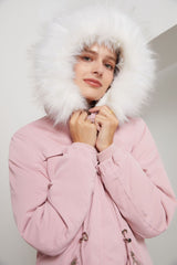 Women Mid-Length Fleece Lined Fur Collar Loose Winter Coat