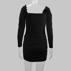 Women Sexy Square Neck Mesh Long Sleeve Party Dress