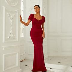 Elegant Short Sleeve V-neck Formal Dress