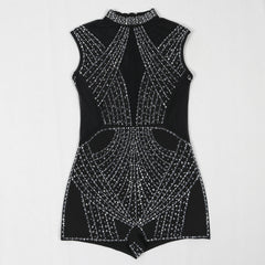 Rhinestone See through Sleeveless Slim Romper