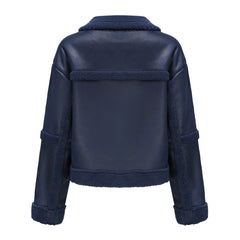 Women Warm Fleece Leather Jacket