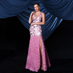 Elegant V neck Sequined Fishtail Evening Dress