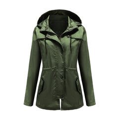 Women Mid Length Windbreaker Hooded Coat