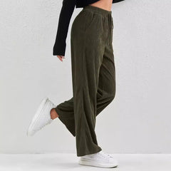 Women Casual Retro Corduroy Elastic Waist Straight Leg Pants