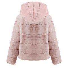 Short Solid Color Loose Hooded Faux Fur Coat