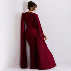 Square Collar Mop Long Sleeve High Slit Party Dress