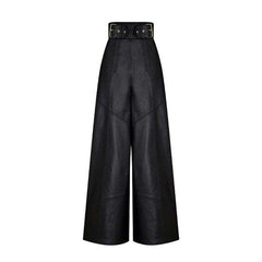 Women High Waist Loose Faux Leather Casual Trousers