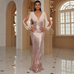 Hepburn Long Sleeve Cut-out Sequin Evening Dress