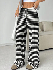 Women Stripe Drawstring Straight Leg Pants