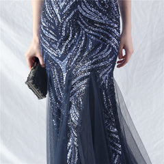 Elegant Sequin V-Neck Mesh Camisole Evening Dress