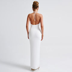 Sexy Backless Slit Pleated Slim Fit Party Dress