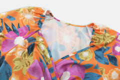 Summer V Neck Printed Beach Lantern Sleeve Short Dress