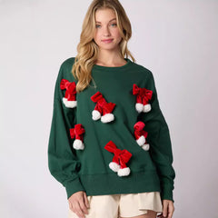 Christmas Bow Decoration Top Casual Long Sleeve Pullover