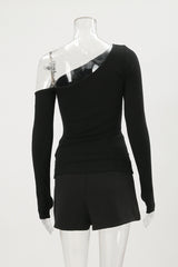 One Shoulder Slim Long Sleeve Top