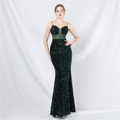 Elegant Boning Corset Mesh Sequin Evening Dress