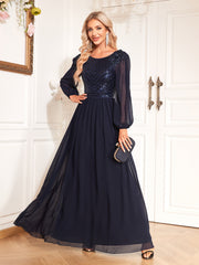 Women Sequined Long Sleeve Evening Dress