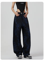 Retro Wide Leg Leopard Print Loose Wide Leg Jeans