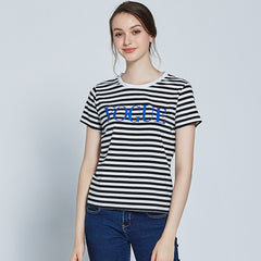 Summer Printed Striped Cotton Short Sleeved T Shirt