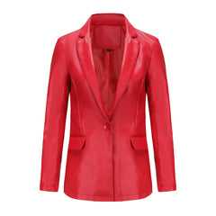 Long Sleeved Single Button Casual Leather Coat