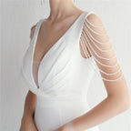 REVCHIC LUXE Elegant V-Neck Beaded Satin Maxi Gown