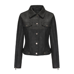 Long Sleeved Motorcycle Thin Leather Jacket