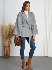 Collared Thin Strap Slim Fit Cloak Robe Woolen Coat