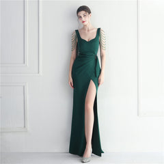 Elegant Beaded Long Slit Evening Dress