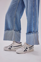 Retro Washed Mid Waist Loose Jeans