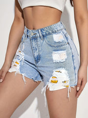 High Waist Raw Hem Ripped Korean Loose Denim Shorts