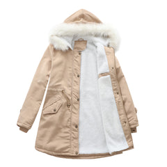 Detachable Fur Collar Hooded Cotton Padded Coat