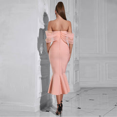 Women Solid Color Backless Sleeveless Slim Fishtail Formal Dress