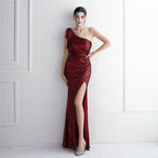 REVCHIC LUXE Elegant One-Shoulder Sequin Fishtail Gown