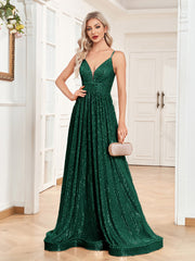 Sexy Backless Deep V Plunge Neck Sequined Evening Dress