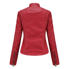 Women Motorcycle Thin Leather Jacket