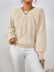 Round Neck Knitted Long Sleeve Twist Sweater