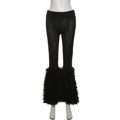 Women off Neck Sexy Fur Collar Long Sleeve T Shirt Pants Set