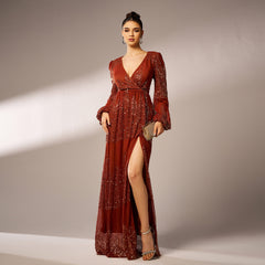 High End Long Sleeve Sequine Cocktail Evening Dress