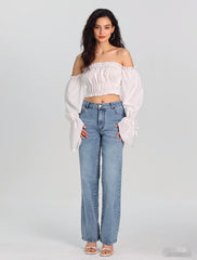 Micro Elastic Straight High Waist Denim Jeans