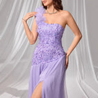 RevChic Étoile – Petal-Mesh Split Shoulder Evening Dress