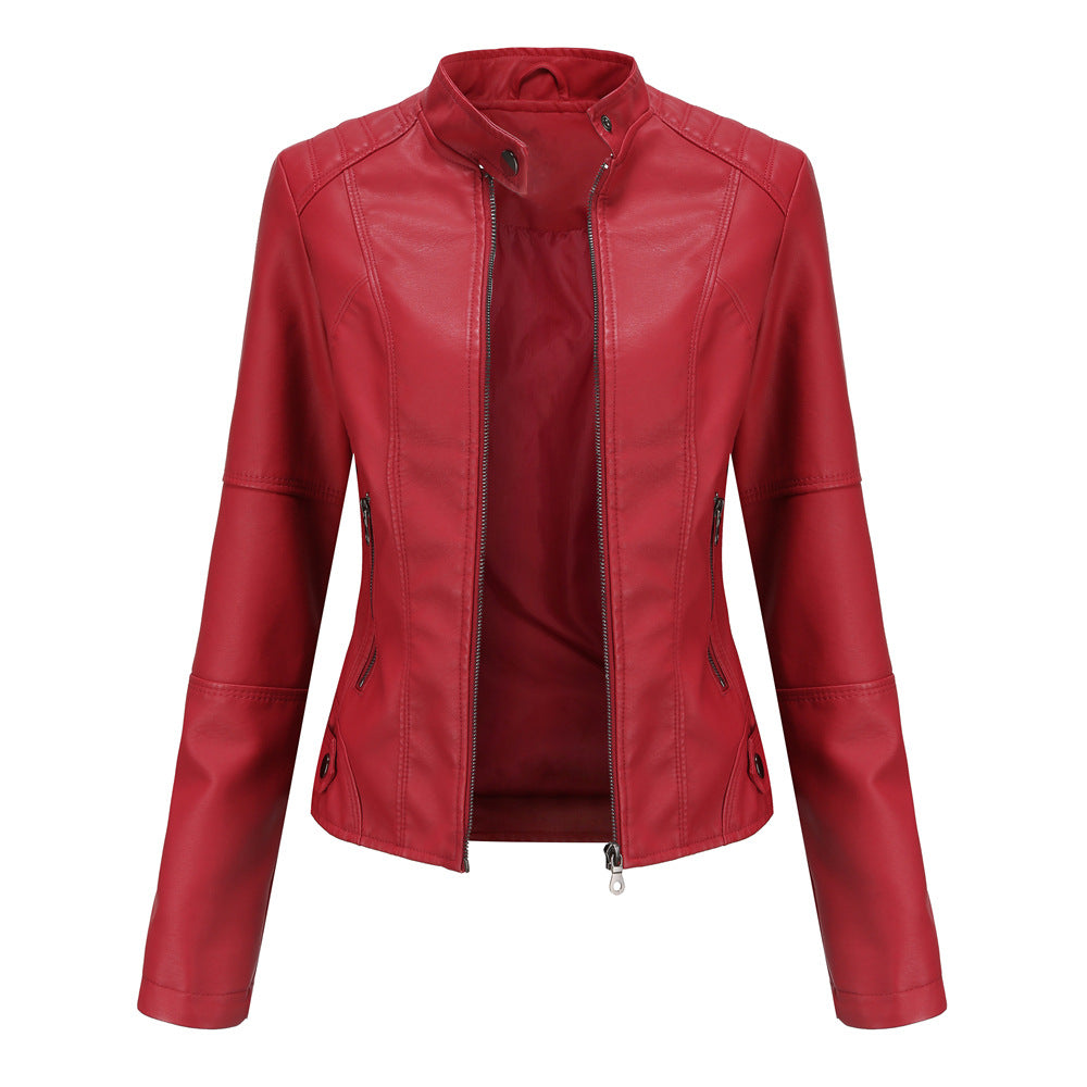 Women Casual Short Faux Leather Jacket