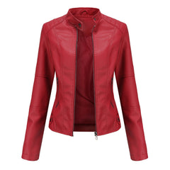 Women Motorcycle Thin Leather Jacket