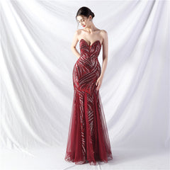 Beaded Stitching Mesh Sequined Evening Dress