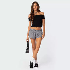 Women Plaid Beach Loose Fitting Shorts