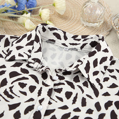 Leopard Print Loose Ice Silk Long Sleeve Pajamas Two Piece Set