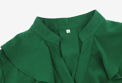 Women Flounce Button Shirt V neck Dress