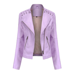 Women Leather Slim Thin Short Jacket