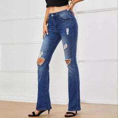 Women Stretch Ripped Casual Flared Jeans