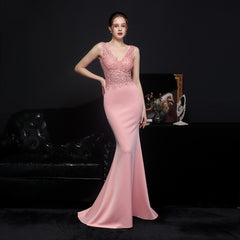 Elegant Lace Diamond Fishtail Evening Dress