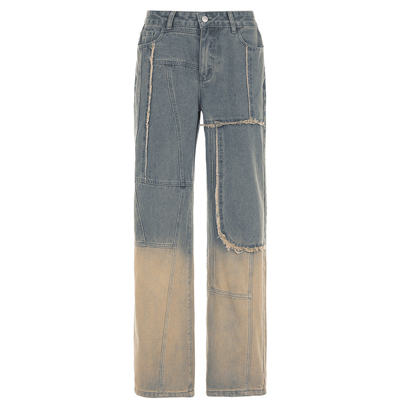 Street Gradient Frayed Washed Loose Jeans